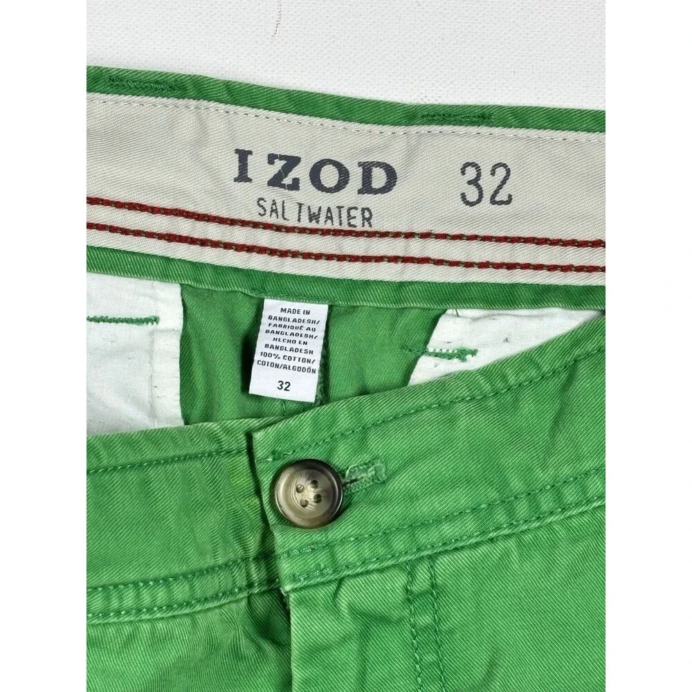 IZOD Saltwater Green Cotton Flat Front Chinos Mens Shorts Size 32